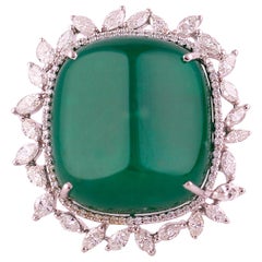 Set in 18K, 48.04cts Zambian Emerald Cabochon & Marquise Diamonds Cocktail Ring