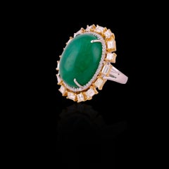 Set in 18K, 48.45 Carat Zambian Emerald Cabochon & Yellow Diamond Cocktail Ring