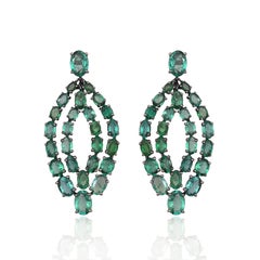 Set in 18k Black Gold, 12.54 Carats, Natural Zambian Emerald Dangle Earrings
