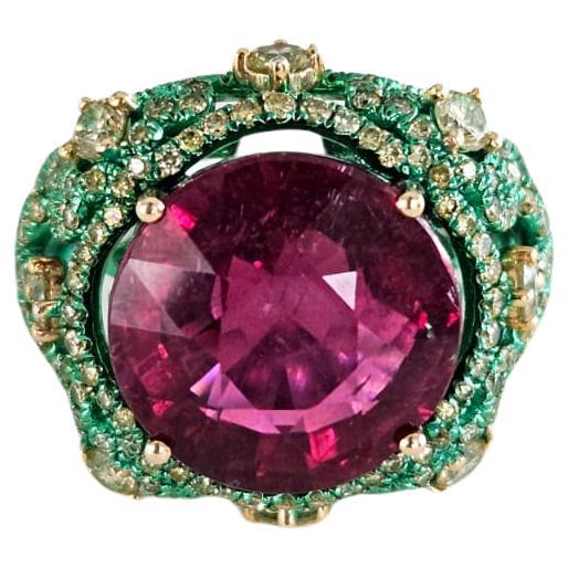 Set in 18K Gold, 10.21 carats Tourmaline & Yellow Diamonds Engagement Ring For Sale