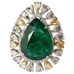 Verlobungsring aus 18 Karat Gold, 10,40 Karat sambischem Smaragd und Diamant im Rosenschliff