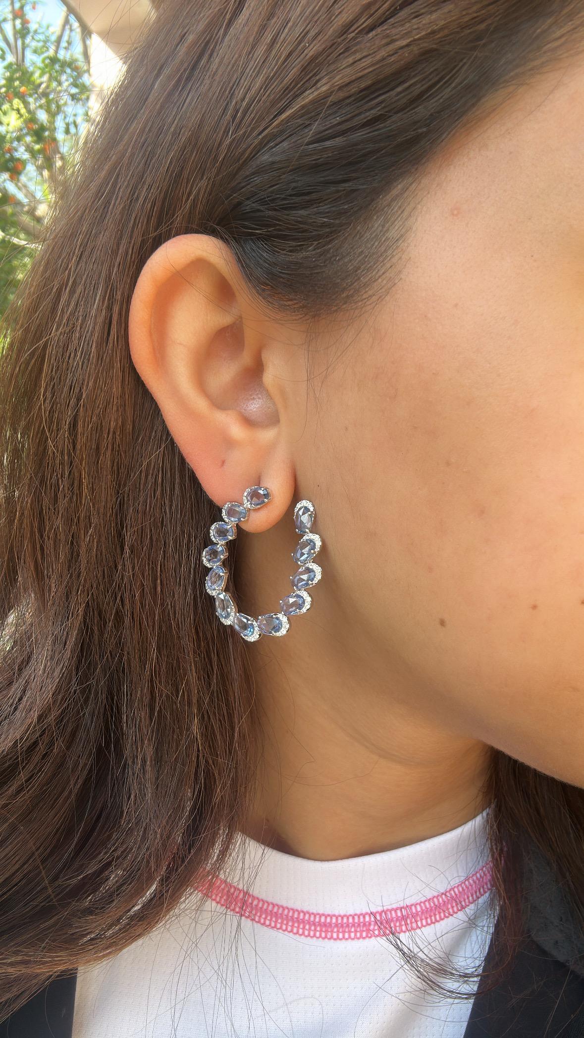 Créoles en or 18 carats, 10,44 carats, saphirs bleus de Ceylan et diamants en vente 5