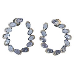 Ohrringe aus 18 Karat Gold, 10,44 Karat, Ceylon-Blauen Saphiren und Diamanten