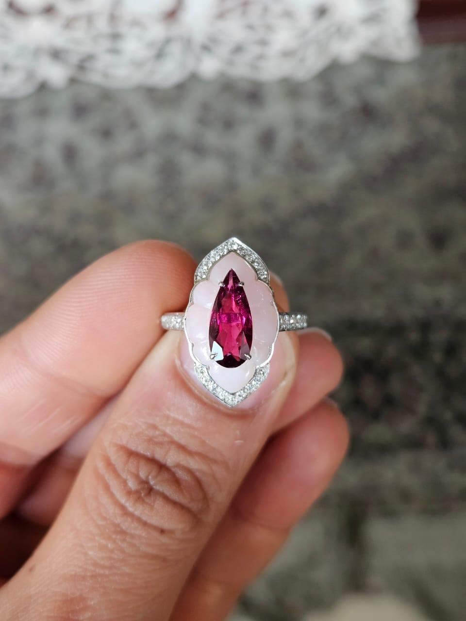 Set in 18K Gold, 1.05 carats, Rubellite, Pink Opal & Diamonds Engagement Ring For Sale 2