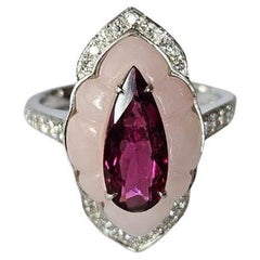 Verlobungsring aus 18 Karat Gold, 1,05 Karat, Rubellit, rosa Opal und Diamanten