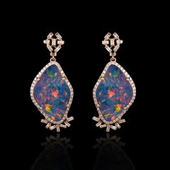 Set in 18K Gold, 10.64 carats Doublet Opal & Yellow Diamonds Chandelier Earrings