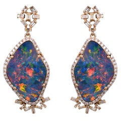 Set in 18K Gold, 10.64 carats Doublet Opal & Yellow Diamonds Chandelier Earrings
