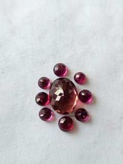 Set in 18K Gold, 10.69 carats, Rubellite & Rose Cut Diamonds Engagement Ring