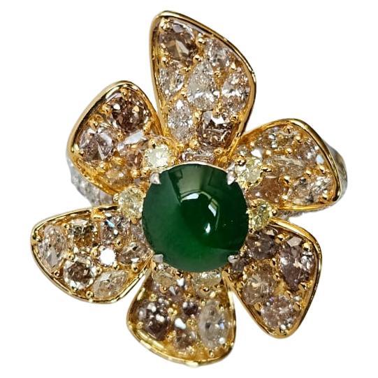 Set in 18K Gold, 1.07 carats Jade & Yellow Diamonds Engagement Ring