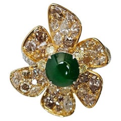 Bague de fiançailles en or 18 carats, diamants jaunes et jade de 1,07 carat