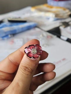 Set in 18K Gold, 10.70 carats, hand-carved Tourmaline & Diamonds Cocktail Ring