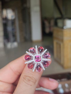 Set in 18K Gold, 10.82 carats, Tourmaline Cabochons & Diamond Cocktail Ring