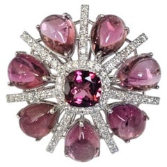 Set in 18K Gold, 10.82 carats, Tourmaline Cabochons & Diamond Cocktail Ring