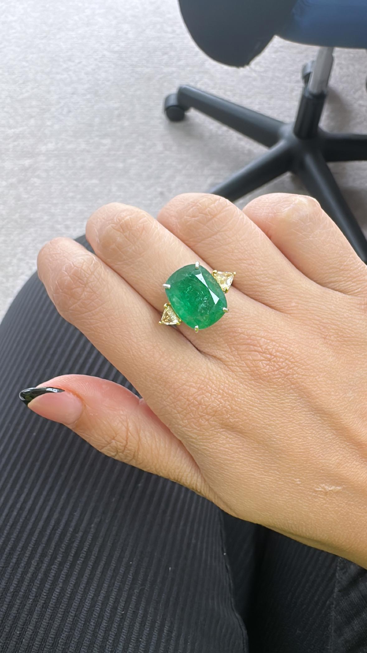 Anello di fidanzamento in oro 18K con smeraldo dello Zambia e diamanti taglio rosa da 10,85 carati in vendita 4