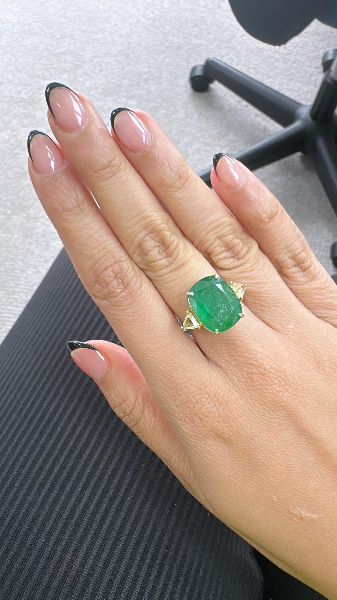 Anello di fidanzamento in oro 18K con smeraldo dello Zambia e diamanti taglio rosa da 10,85 carati in vendita 5