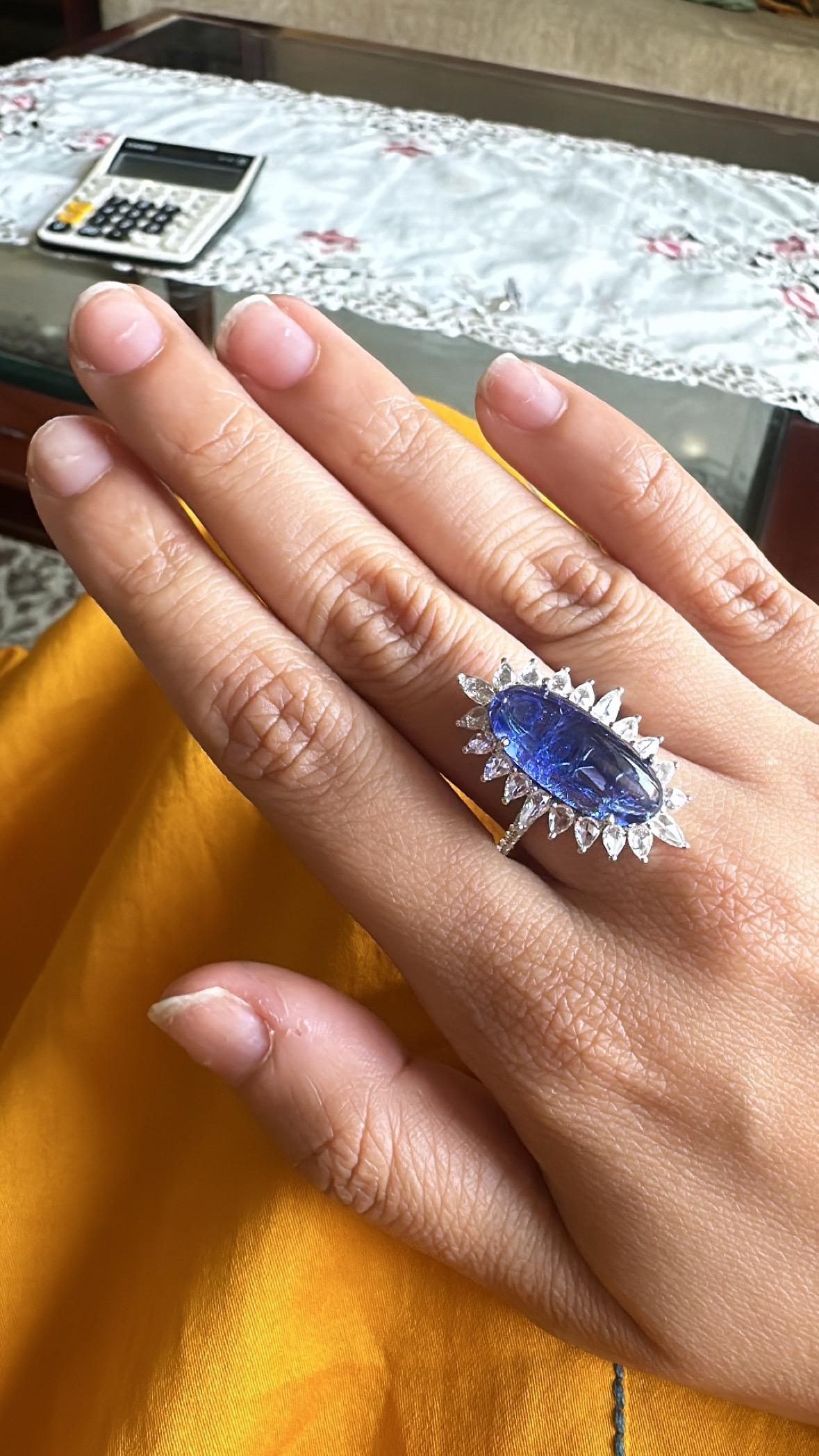 Set in 18K Gold, 10.88 carats, Tanzanite & Rose Cut Diamonds Dome Cocktail Ring For Sale 3