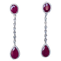 Set in 18K Gold, 11.36 carats, Unheat Ruby & Diamonds Chandelier Earrings