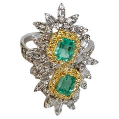 Cocktailring aus 18 Karat Gold, 1,15 Karat, natürlicher kolumbianischer Smaragd und Diamanten