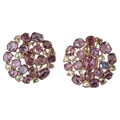 Set in 18K Gold, 11.74 carats, Rose Cut Multi Sapphires & Diamonds Stud Earrings