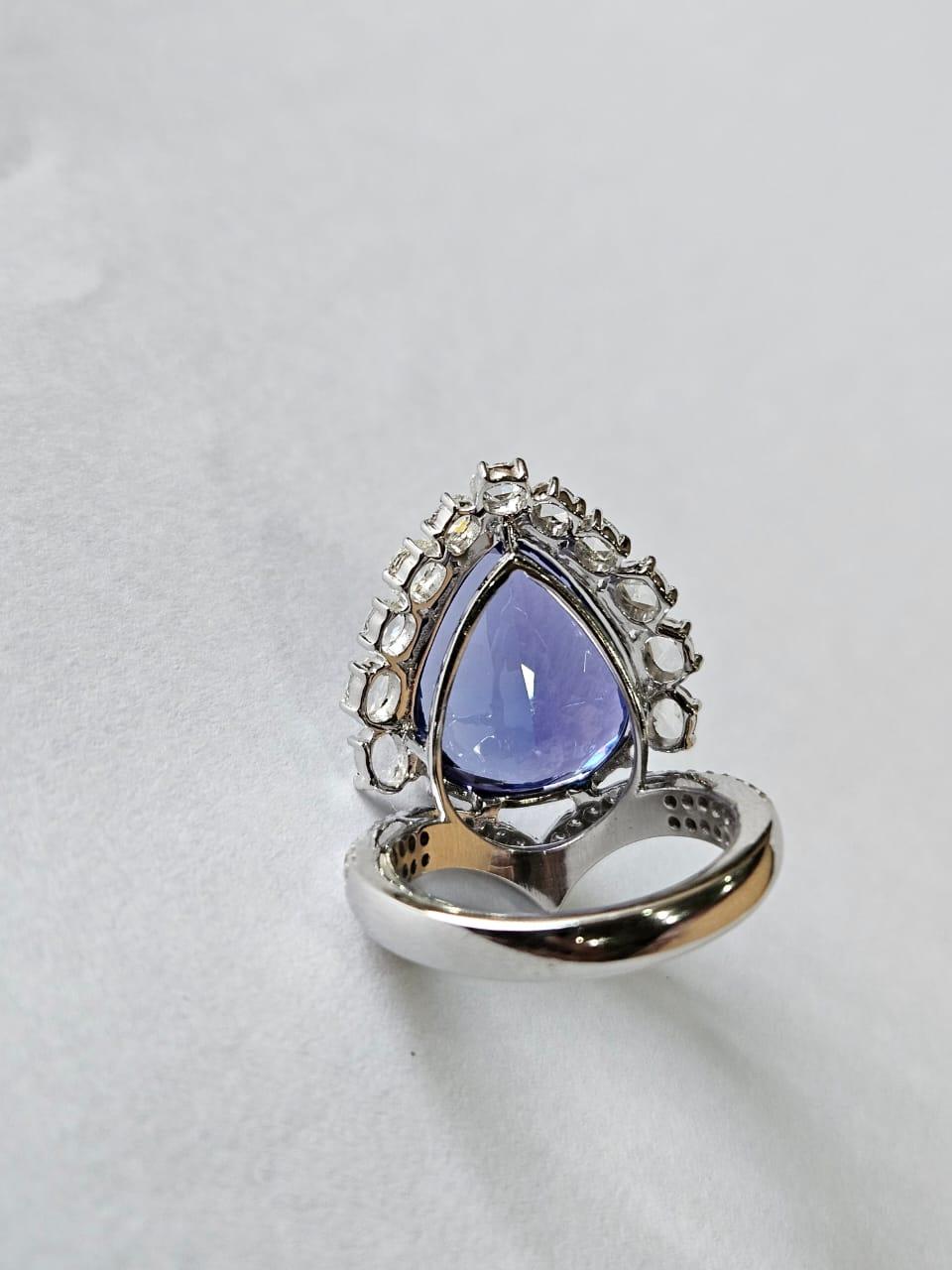 Modern Set in 18K Gold, 11.75 carats, Tanzanite & Rose Cut Diamonds Engagement Ring For Sale