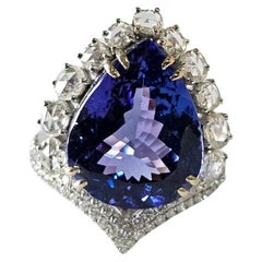 Set in 18K Gold, 11.75 carats, Tanzanite & Rose Cut Diamonds Engagement Ring