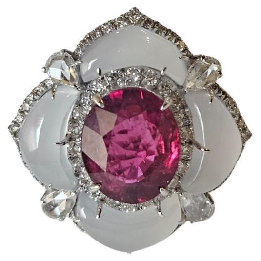 Bague de fiançailles en or 18 carats, 1,20 carats, Rubellite, Calcédoine et Diamants