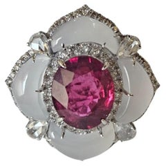 Set in 18K Gold, 1.20 carats, Rubellite, Chalcedony & Diamonds Engagement Ring