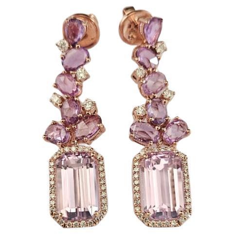 Ohrhänger aus 18 Karat Gold, 12,43 Karat Kunznite, rosa Saphiren und Diamanten im Angebot