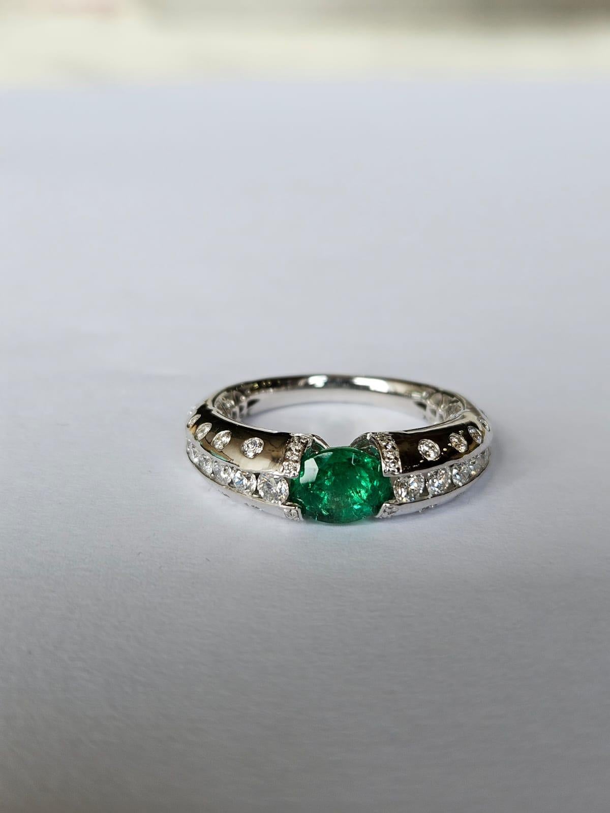 Verlobungsring aus 18 Karat Gold, 1,32 Karat, natürlichem sambischem Smaragd und Diamanten 5