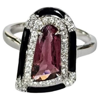 Bague cocktail en or 18 carats, 1,33 carats, tourmaline, émail noir et diamants en vente