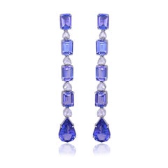 Orecchini Chandelier in oro 18 carati, 13,34 carati, tanzanite e diamanti taglio rosa