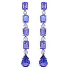 Orecchini Chandelier in oro 18 carati, 13,34 carati, tanzanite e diamanti taglio rosa