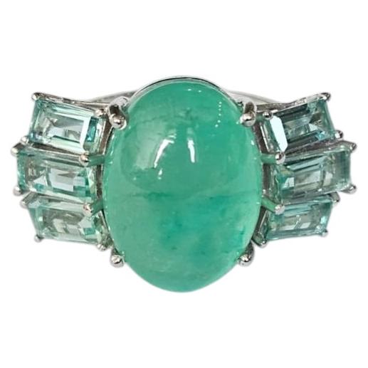 Bague cocktail en or 18 carats, 13,57 carats, cabochon d'émeraude naturelle en forme de dôme en vente