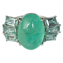 Set in 18K Gold, 13.57 carats, natural Emerald Cabochon Dome Cocktail Ring