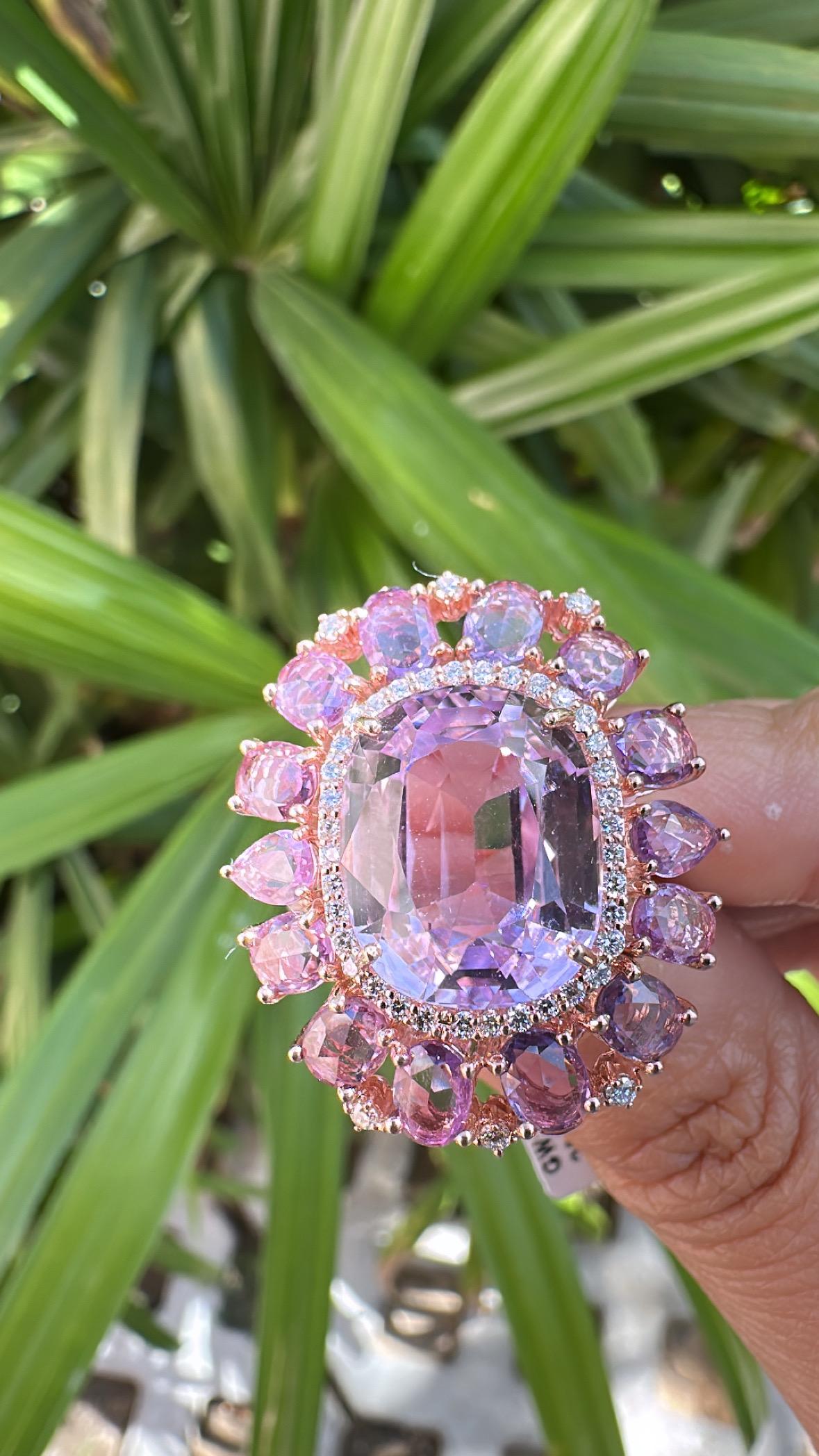 Set in 18K Gold, 13.75 carats, Kunzite, Pink Sapphires & Diamonds Cocktail Ring 1