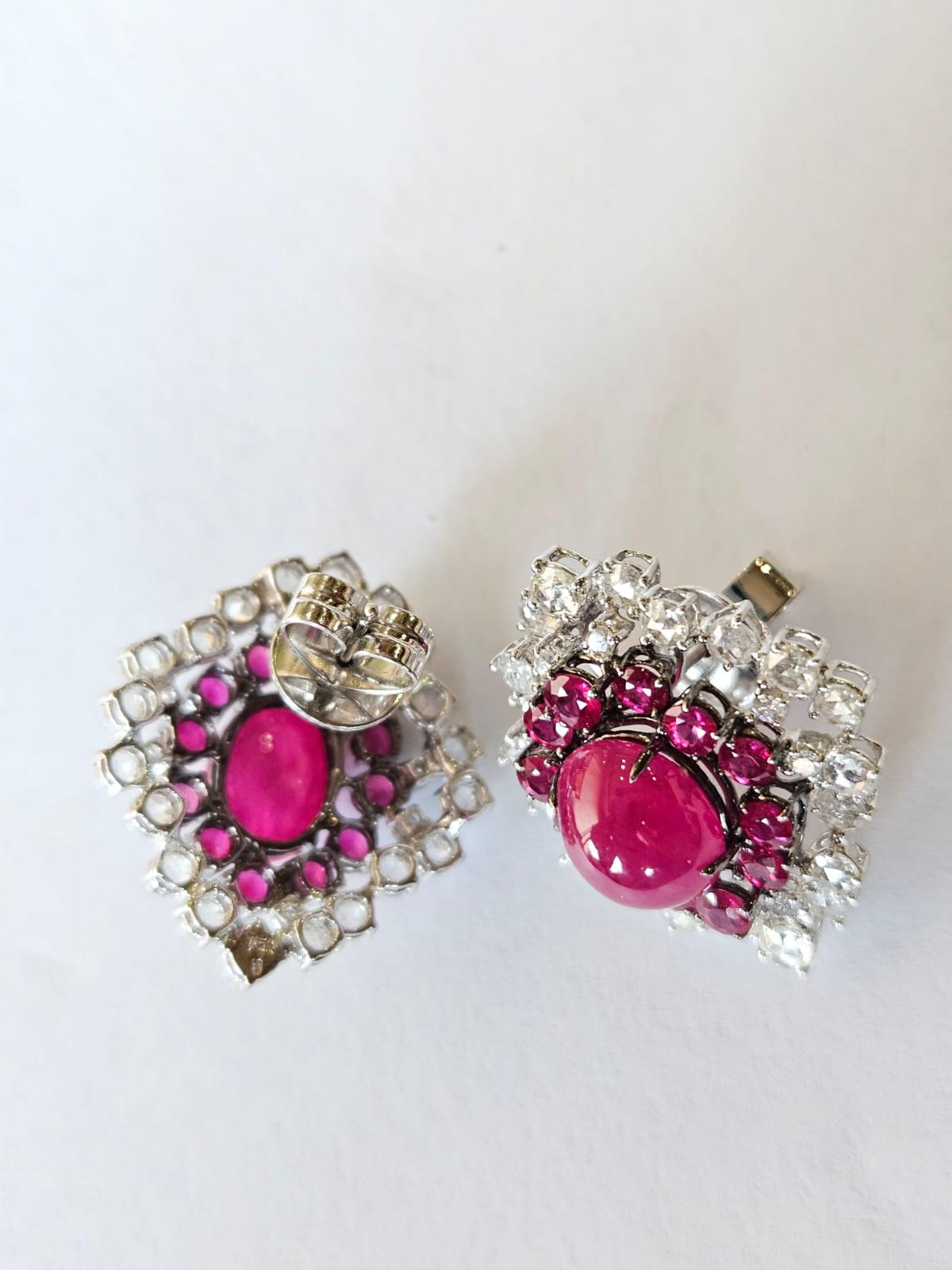 Set in 18K Gold, 13.87 carats, Mozambique Ruby & Rose Cut Diamonds Stud Earrings In New Condition In Hong Kong, HK