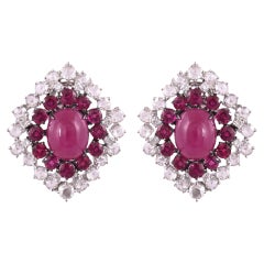 Set in 18K Gold, 13.87 carats, Mozambique Ruby & Rose Cut Diamonds Stud Earrings