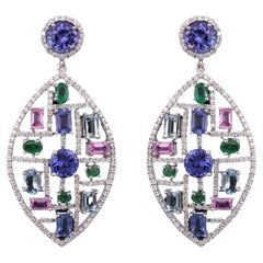 Boucles d'oreilles chandelier en or 18 carats, 13,89 carats, saphirs et diamants