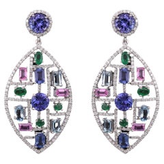 Set in 18K Gold, 13.89 carats, Multi Sapphires & Diamonds Chandelier Earrings