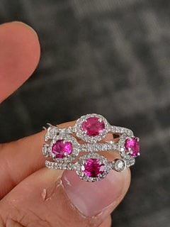 Set in 18k Gold, 1.41 Carats, Rubellite & Diamonds Engagement / Cocktail Ring
