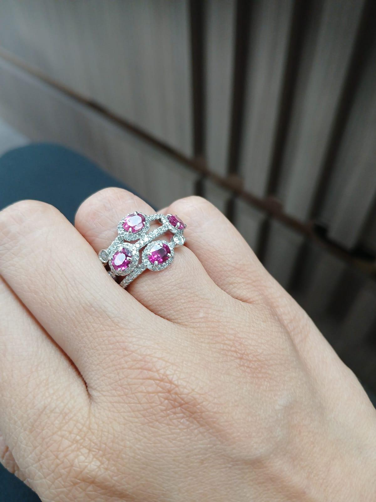 Set in 18k Gold, 1.41 Carats, Rubellite & Diamonds Engagement / Cocktail Ring For Sale 3