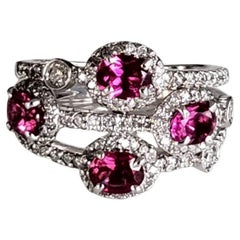 Set in 18k Gold, 1.41 Carats, Rubellite & Diamonds Engagement / Cocktail Ring