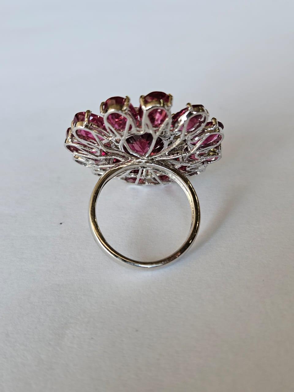 Modern Set in 18K Gold, 14.42 carats Rubellite & Rose Cut Diamonds Cocktail Ring For Sale