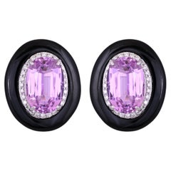 Set in 18K Gold, 15.09 carat, Kunzites, Black Onyx & Diamonds Stud Earrings