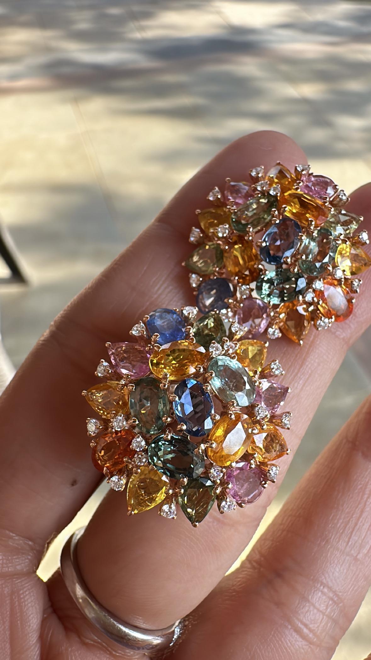da uomo o donna Orecchini con zaffiri multipli e diamanti di Ceylon da 15,53 carati, incastonati in oro 18K in vendita