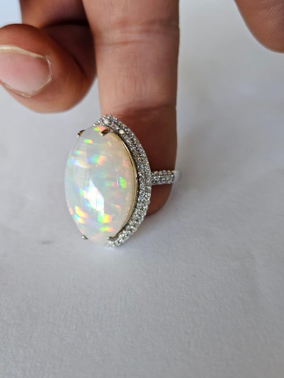 Set in 18K Gold, 16.01 carats, Ethiopian Opal & Diamonds Dome Cocktail Ring For Sale 4