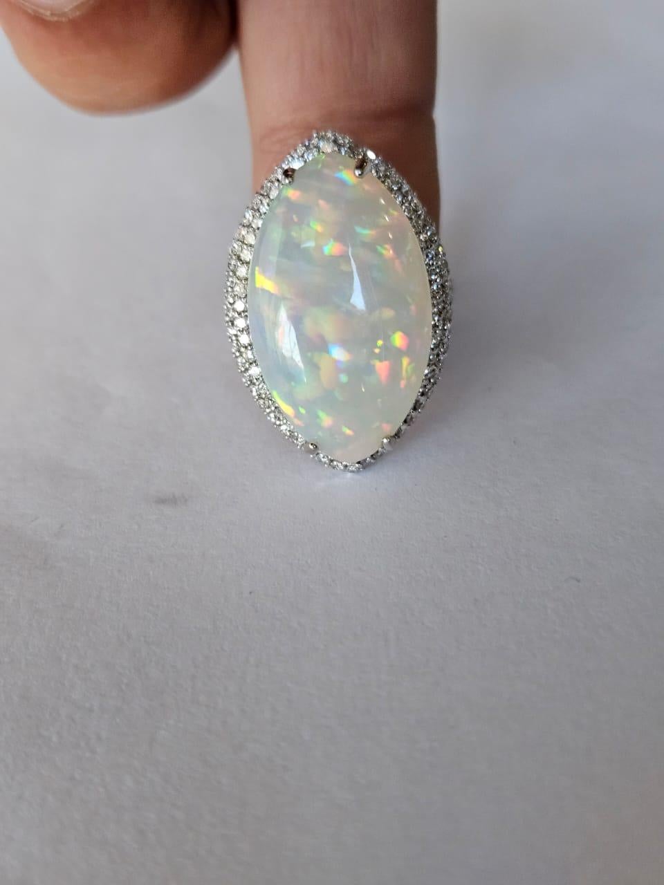 Set in 18K Gold, 16.01 carats, Ethiopian Opal & Diamonds Dome Cocktail Ring For Sale 5
