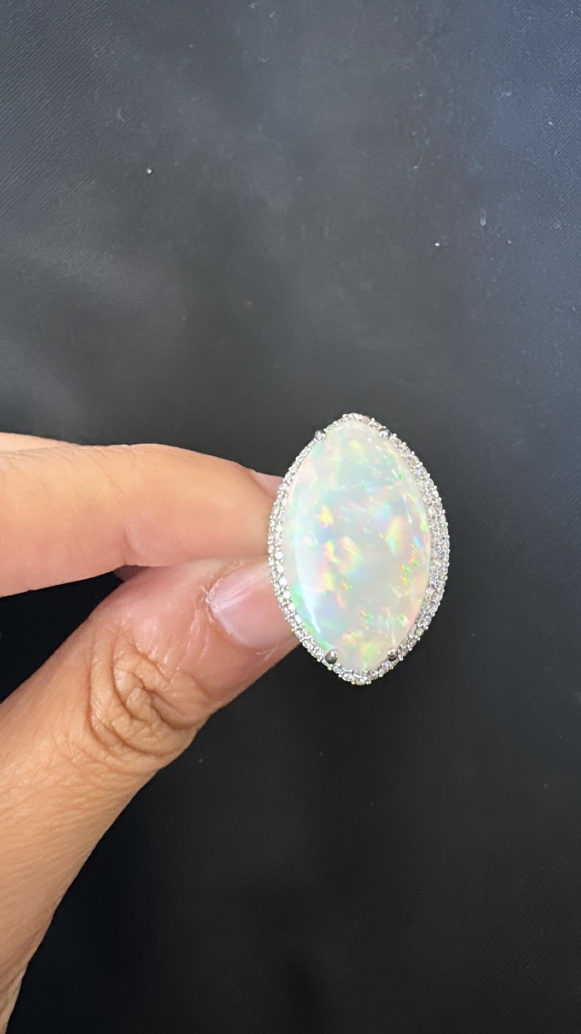Modern Set in 18K Gold, 16.01 carats, Ethiopian Opal & Diamonds Dome Cocktail Ring For Sale