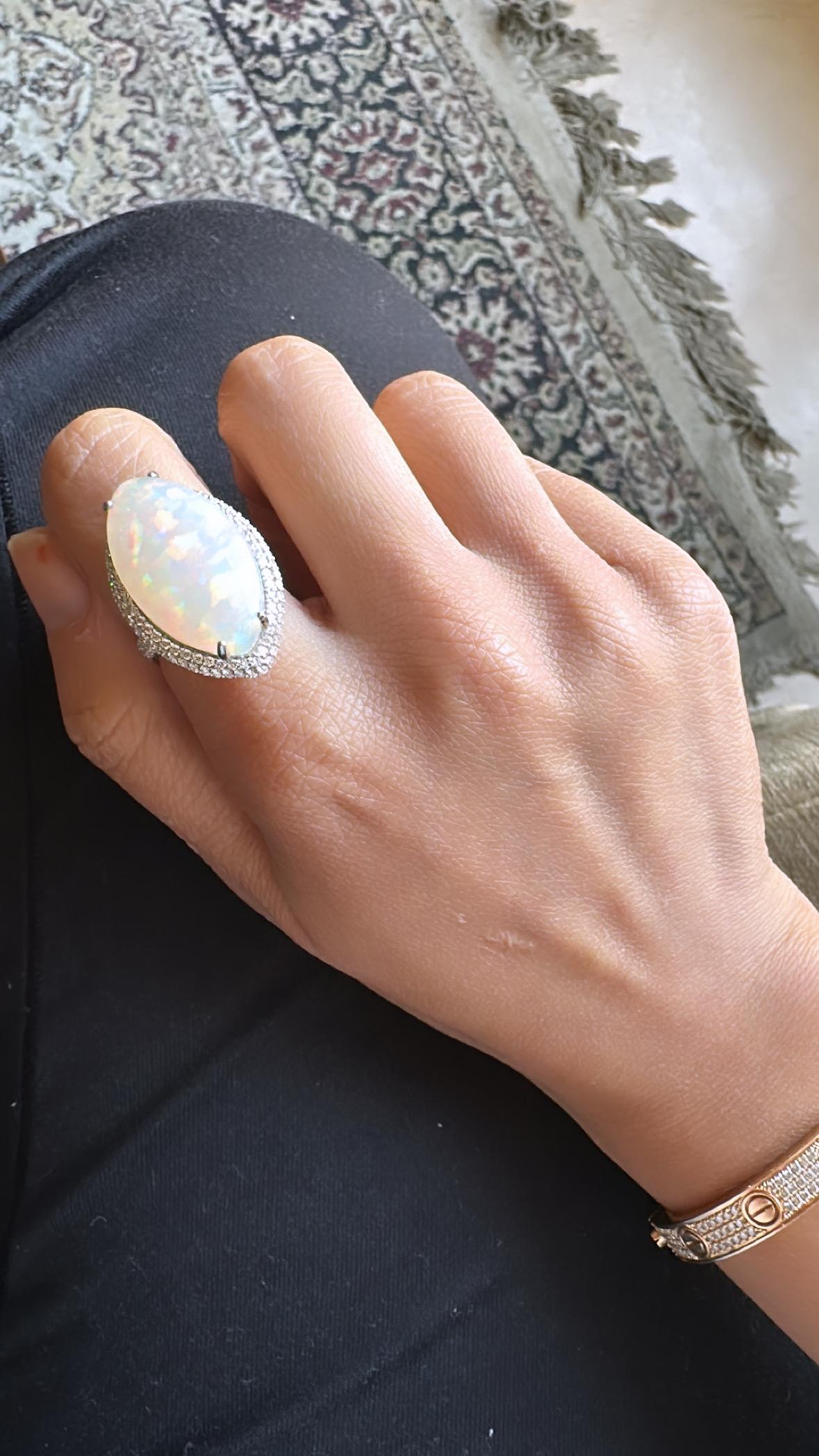 Cabochon Set in 18K Gold, 16.01 carats, Ethiopian Opal & Diamonds Dome Cocktail Ring For Sale