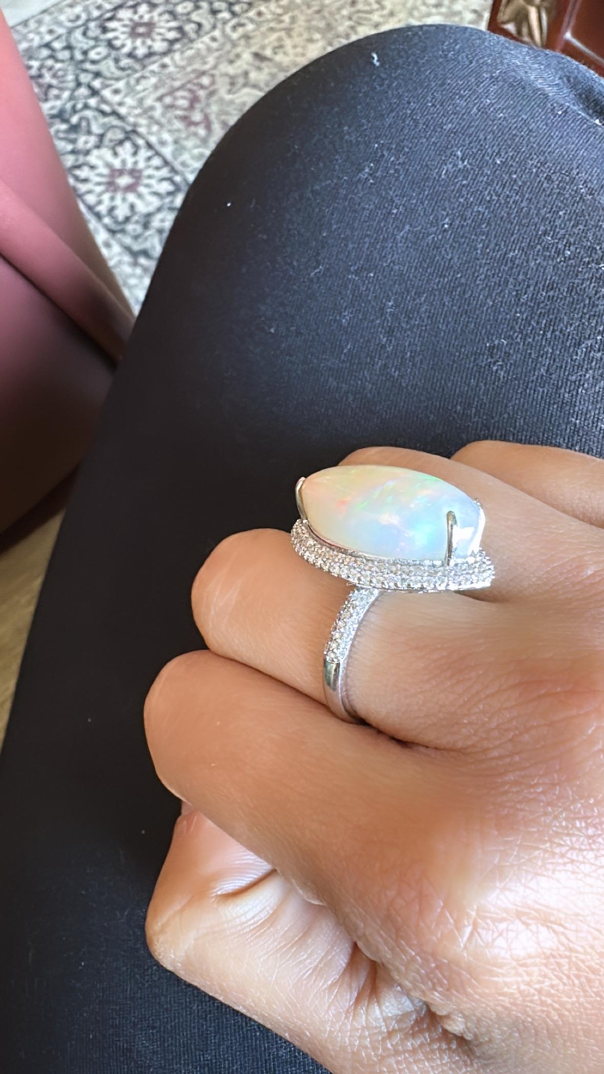 Women's or Men's Set in 18K Gold, 16.01 carats, Ethiopian Opal & Diamonds Dome Cocktail Ring For Sale
